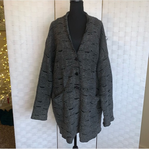 J. Jill Jackets & Coats Jjill Wool Blend Woven Knit Cutout Swing